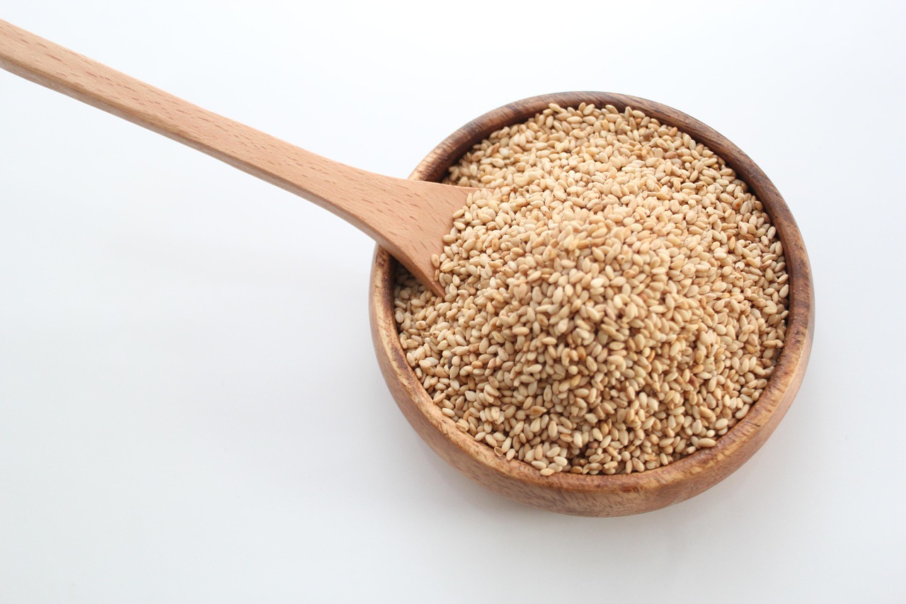Close-up of sesame seeds symbolizing their role as a traditional plant-based superfood rich in calcium and form a complete protein.